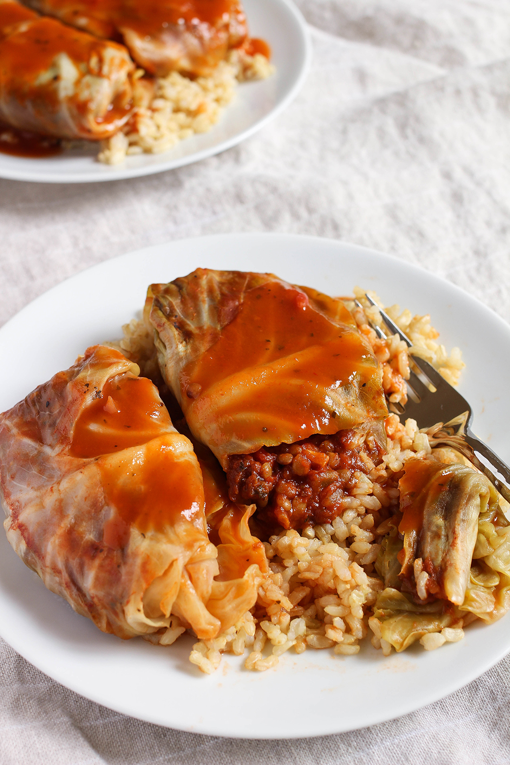 Vegan lentil bolognese stuffed cabbage rolls | The Mostly Vegan