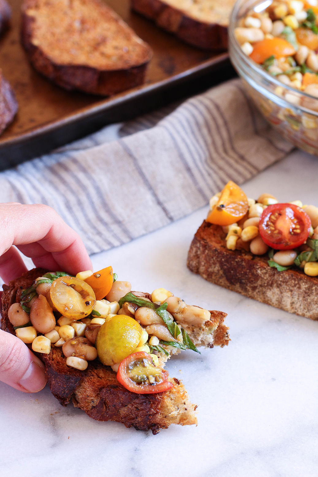 No-cook summer corn, tomato, basil & white bean salad