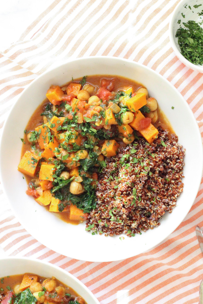 Curried Sweet Potato Stew - hearty vegan stew with garbanzo beans and coconut milk broth