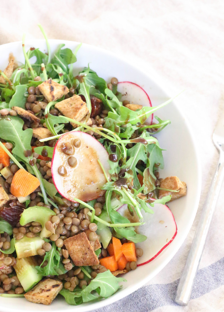 Vegan Lentil Fattoush Salad with maple Dijon vinaigrette