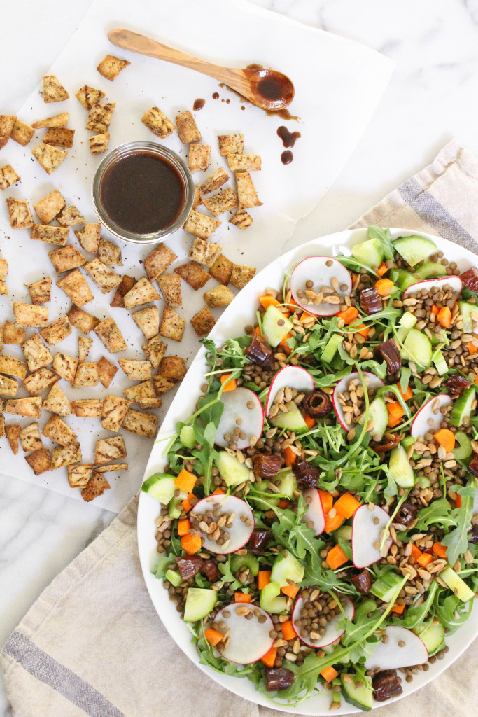 Vegan Lentil Fattoush Salad with maple Dijon vinaigrette