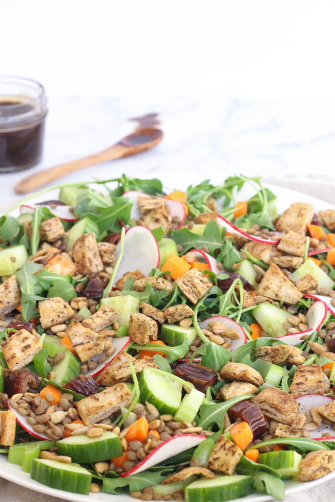 Vegan Lentil Fattoush Salad with maple Dijon vinaigrette