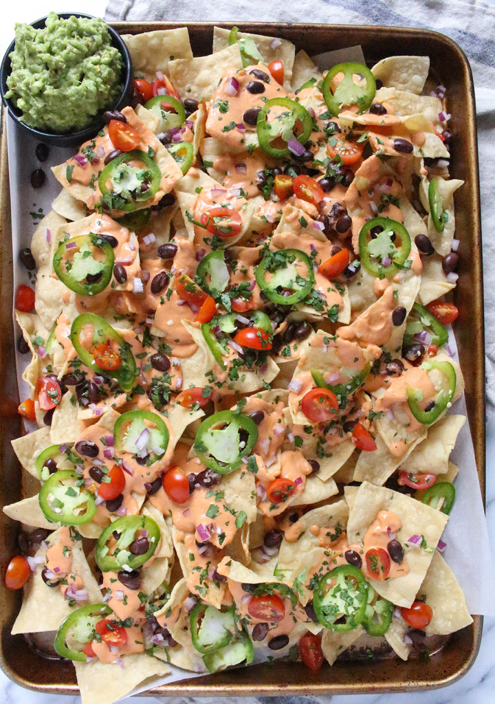 Vegan Game Day Nachos with chipotle queso