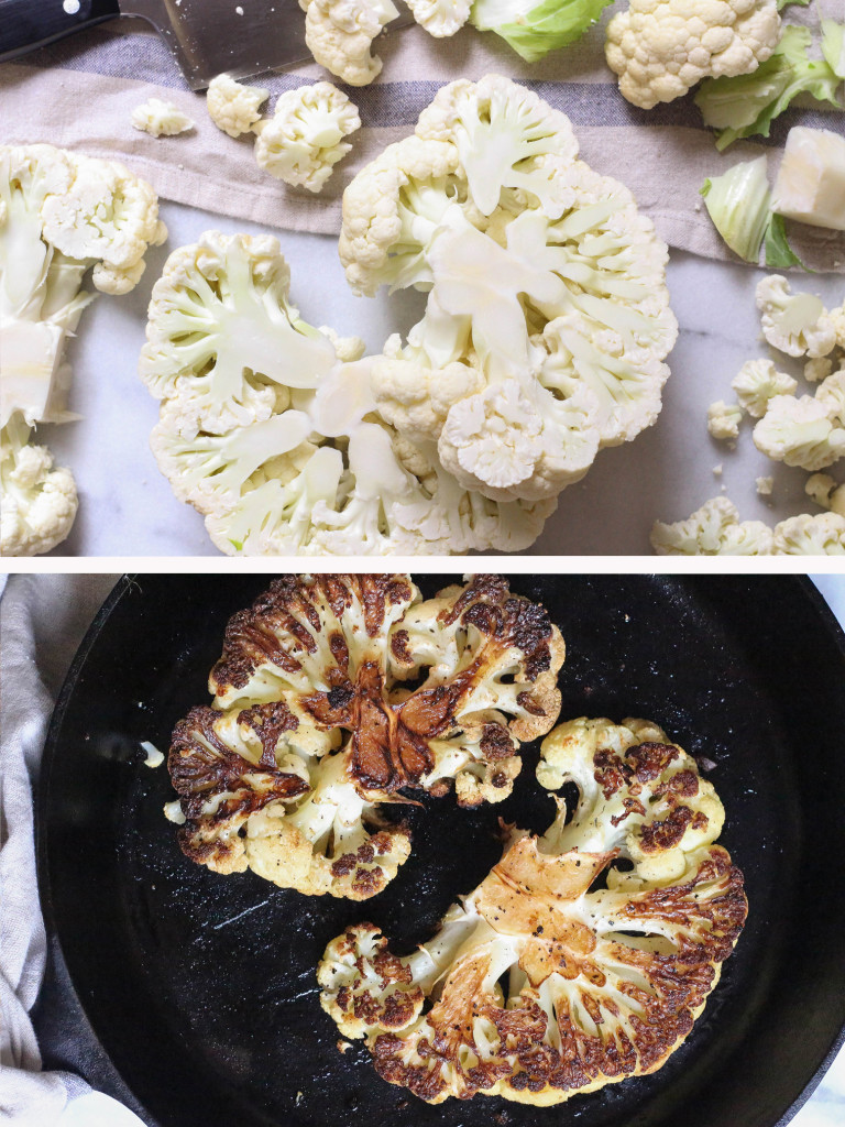 Cauliflower Steaks with herbed lentils, arugula, and roasted pistachio mint pesto |The Mostly Vegan