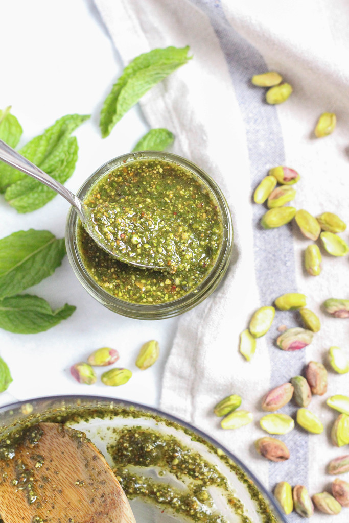 Roasted Pistachio Mint Pesto | The Mostly Vegan