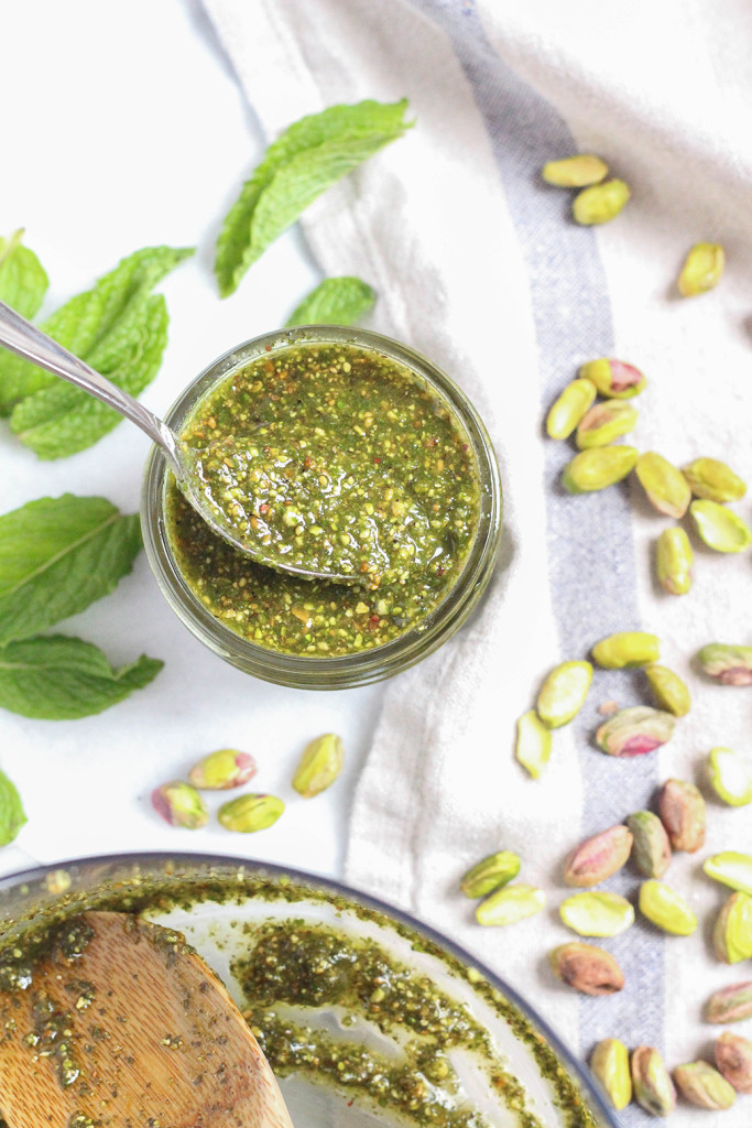 Roasted Pistachio Mint Pesto | The Mostly Vegan