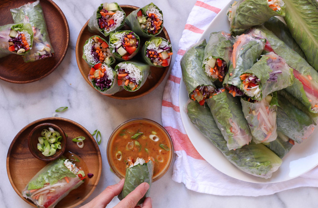 Veggie Spring Rolls with Spicy Peanut Dipping Sauce