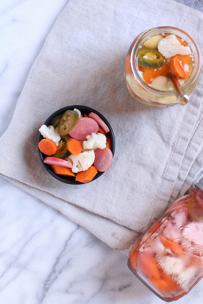 Classic escabeche - Mexican quick pickled cauliflower, carrots, radishes & jalapenos