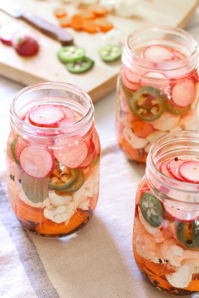Classic escabeche - Mexican quick pickled cauliflower, carrots, radishes & jalapenos