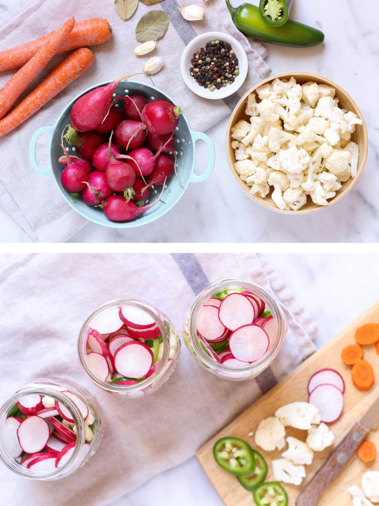 Classic escabeche - Mexican quick pickled cauliflower, carrots, radishes & jalapenos