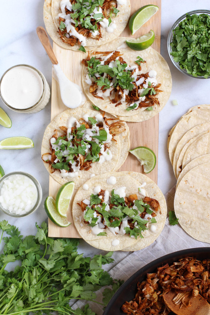 Jackfruit street tacos with cashew crema