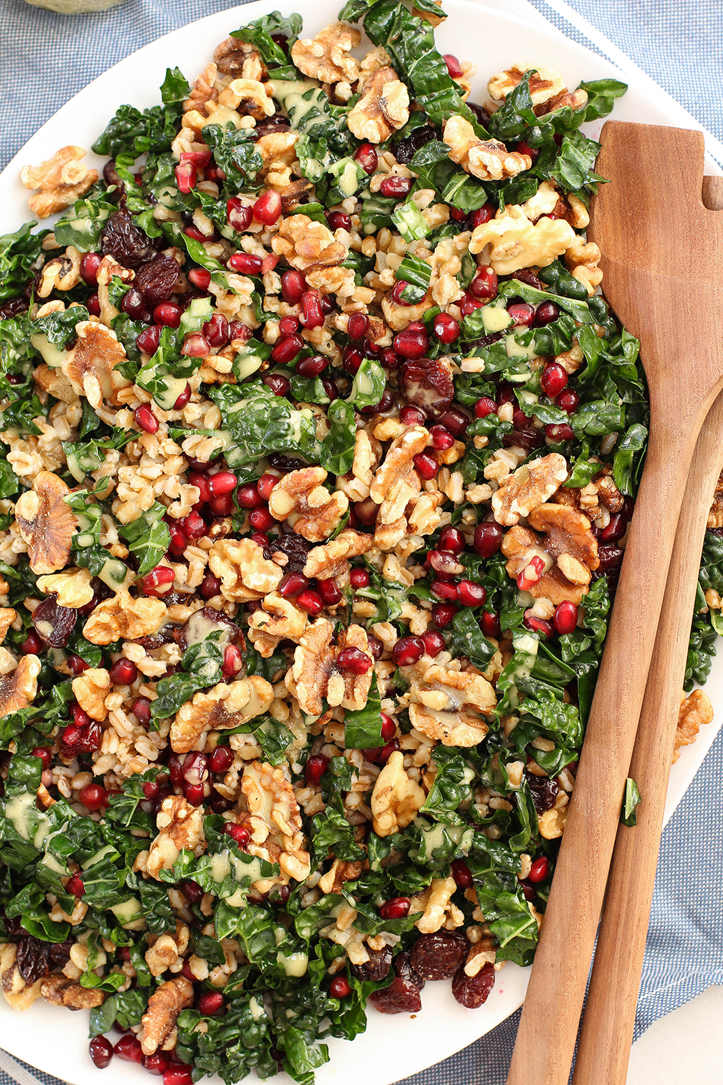 Fall Kale & Farro Salad - with pomegranate, walnuts, cherries & lemon oregano vinaigrette