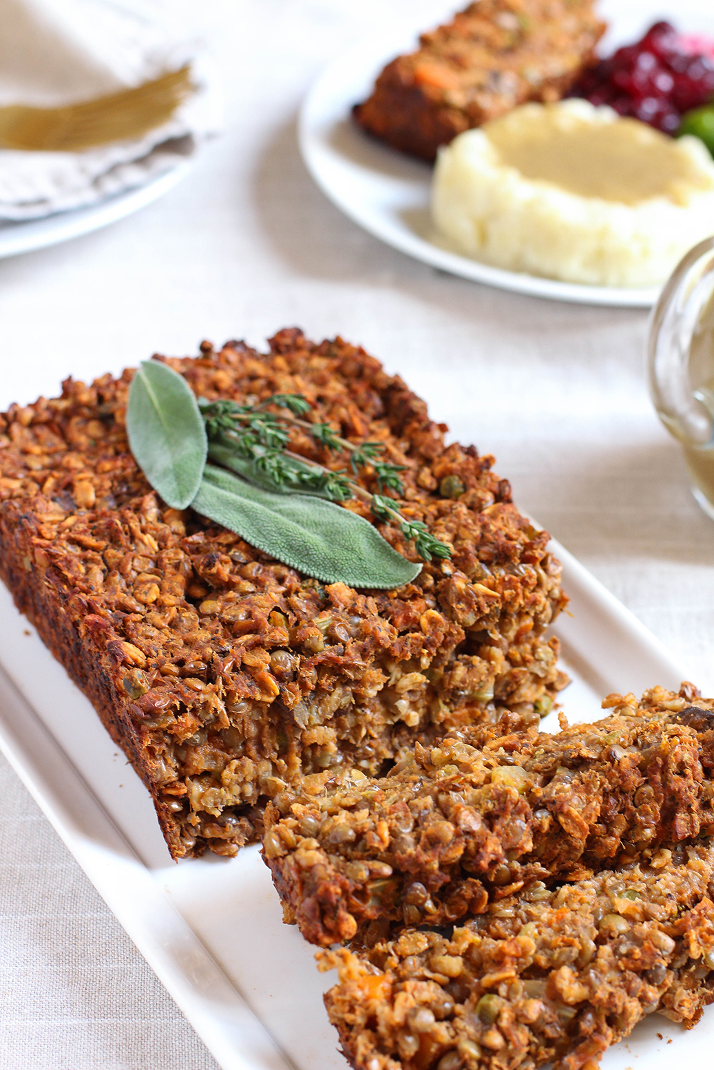 Vegan & gluten free lentil loaf with classic brown onion gravy