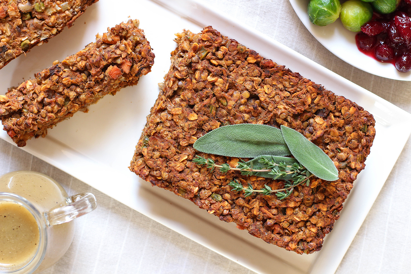 Vegan & gluten free lentil loaf with classic brown onion gravy