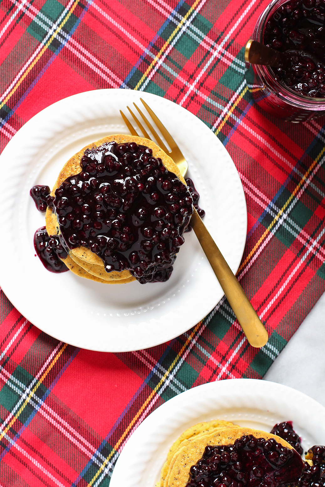 Lemon Poppy Seed Cornmeal Pancakes with Blueberry Compote - vegan & gluten free