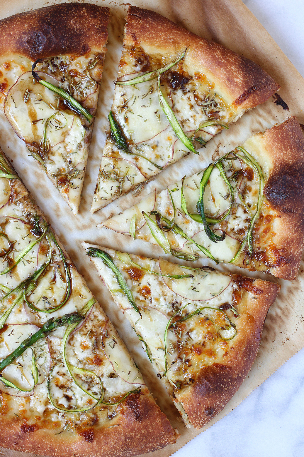 The Best Damn Homemade Pizza...Ever - the best dough, how to bake it, plus two toppings - Vegan Veggie Pizza and Vegetarian White Pizza with Potato & Asparagus