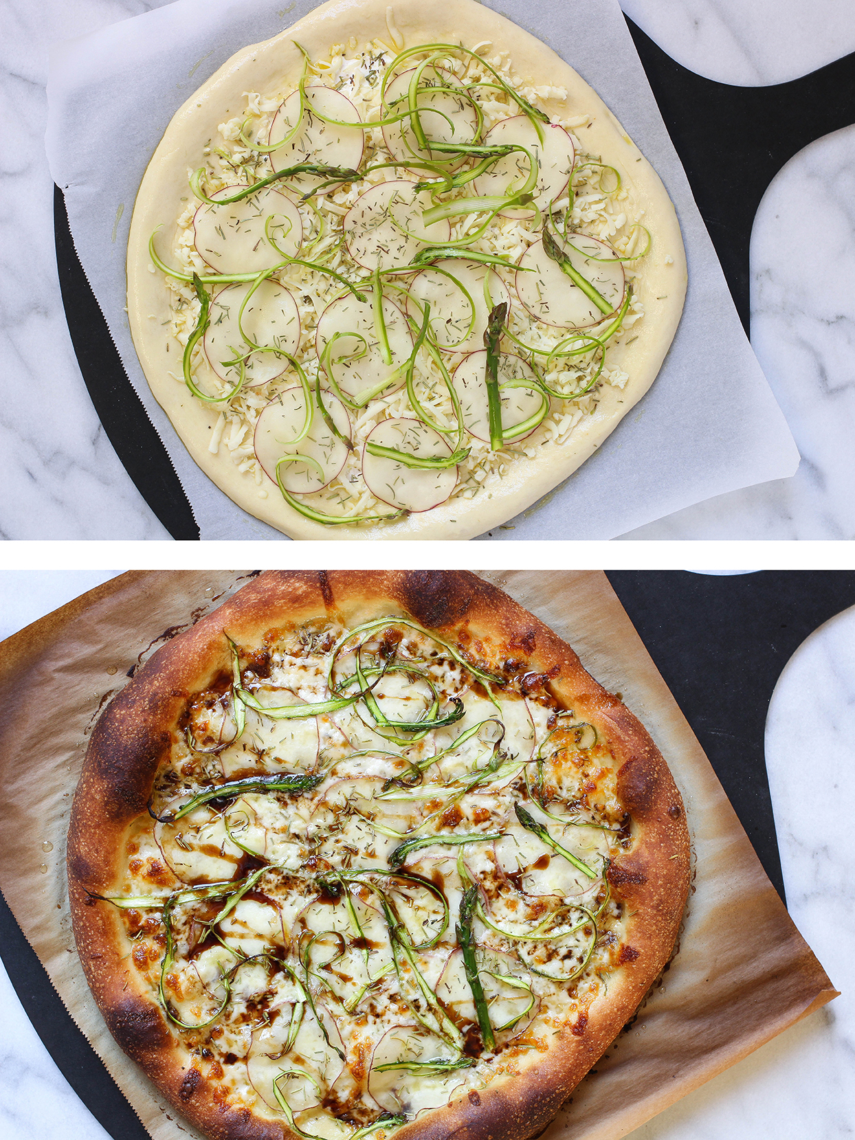 The Best Damn Homemade Pizza...Ever - the best dough, how to bake it, plus two toppings - Vegan Veggie Pizza and Vegetarian White Pizza with Potato & Asparagus