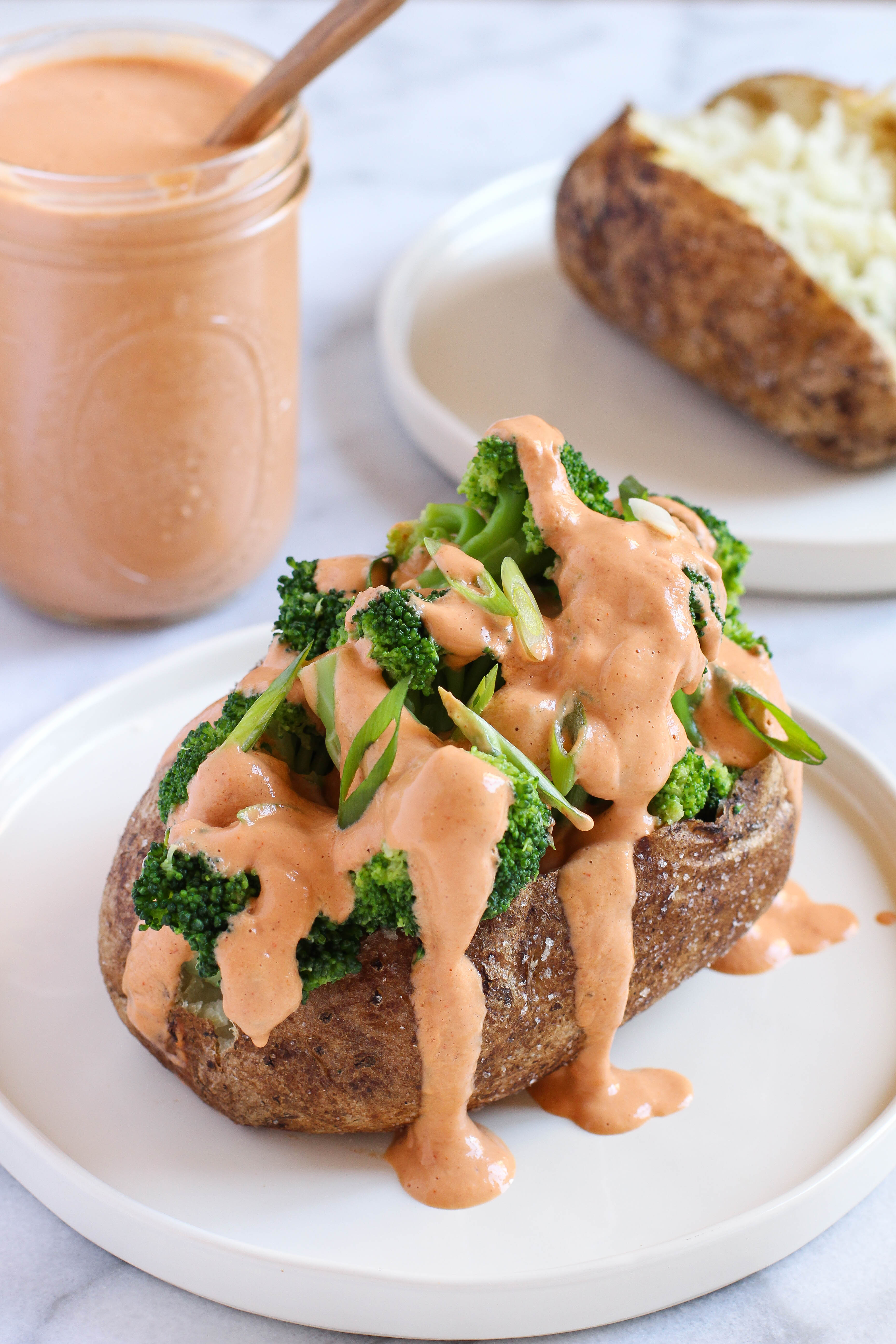 Vegan Broocoli Cheese Baked Potatoes