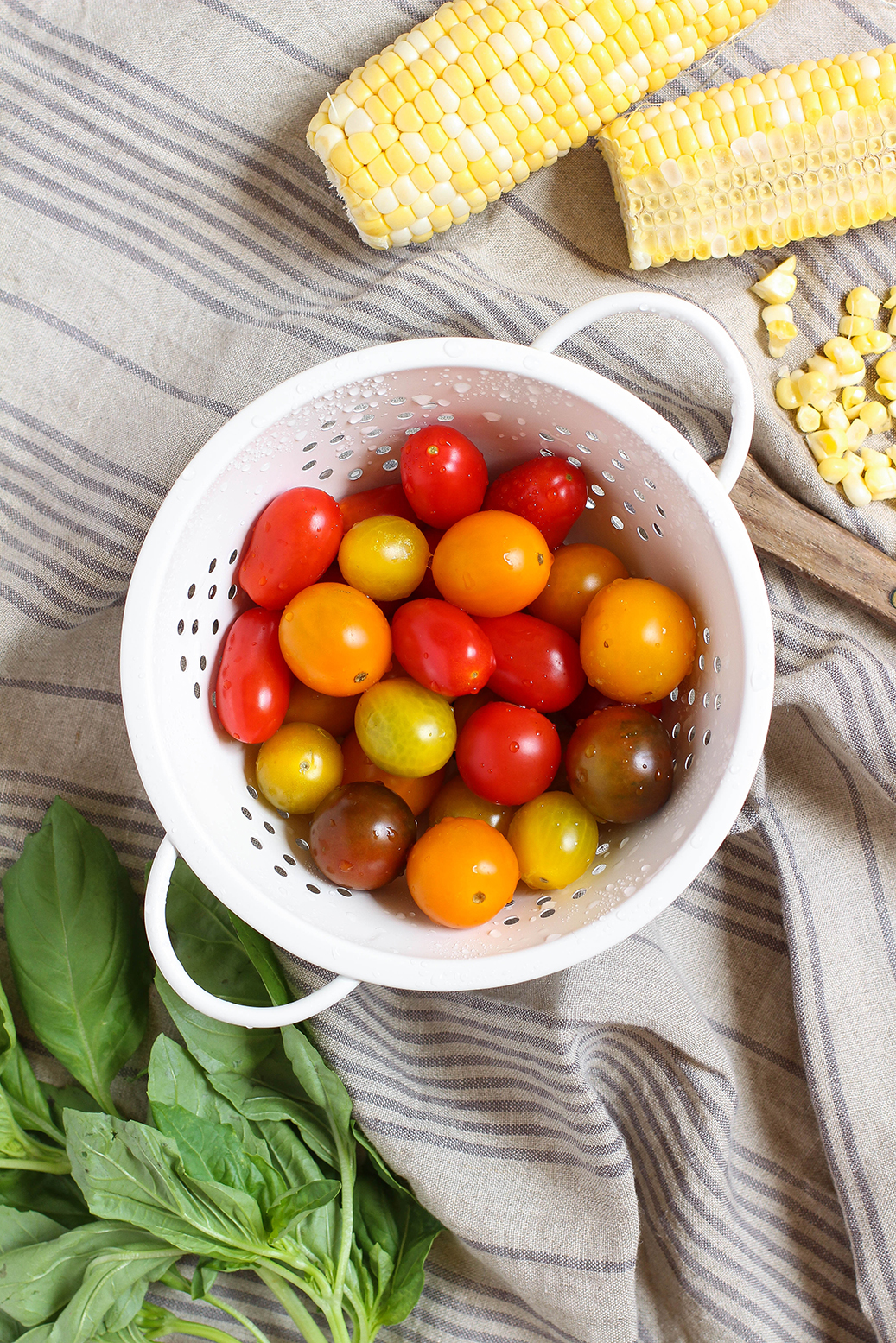 No-cook summer corn, tomato, basil & white bean salad