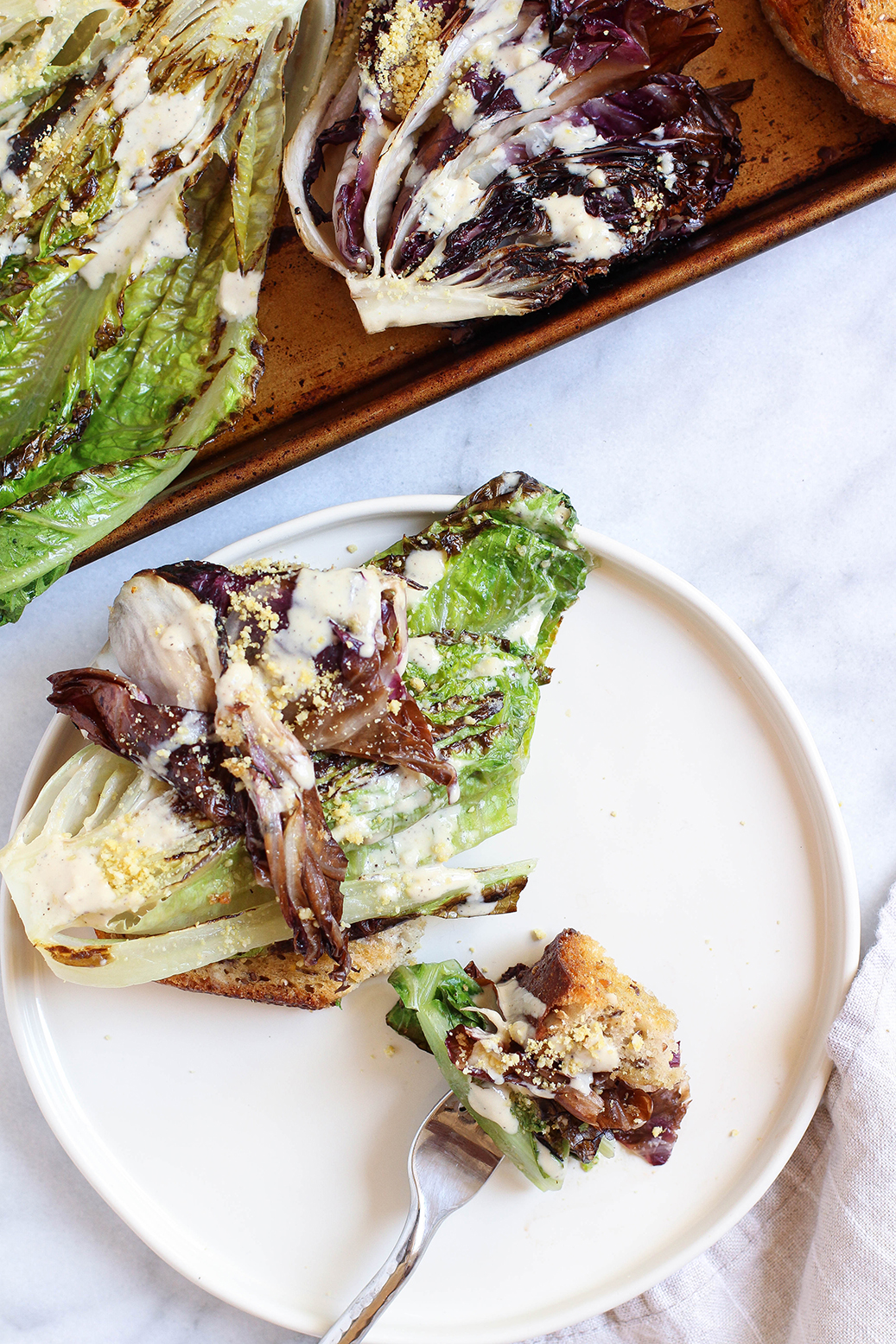 Vegan grilled Caesar with garlic tahini dressing