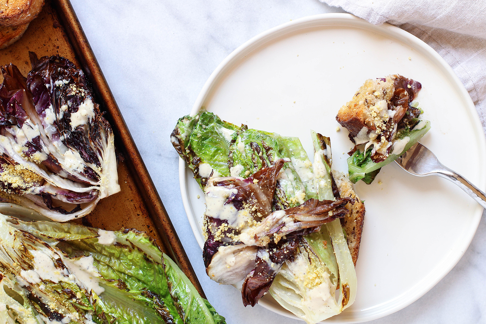 Vegan grilled Caesar with garlic tahini dressing