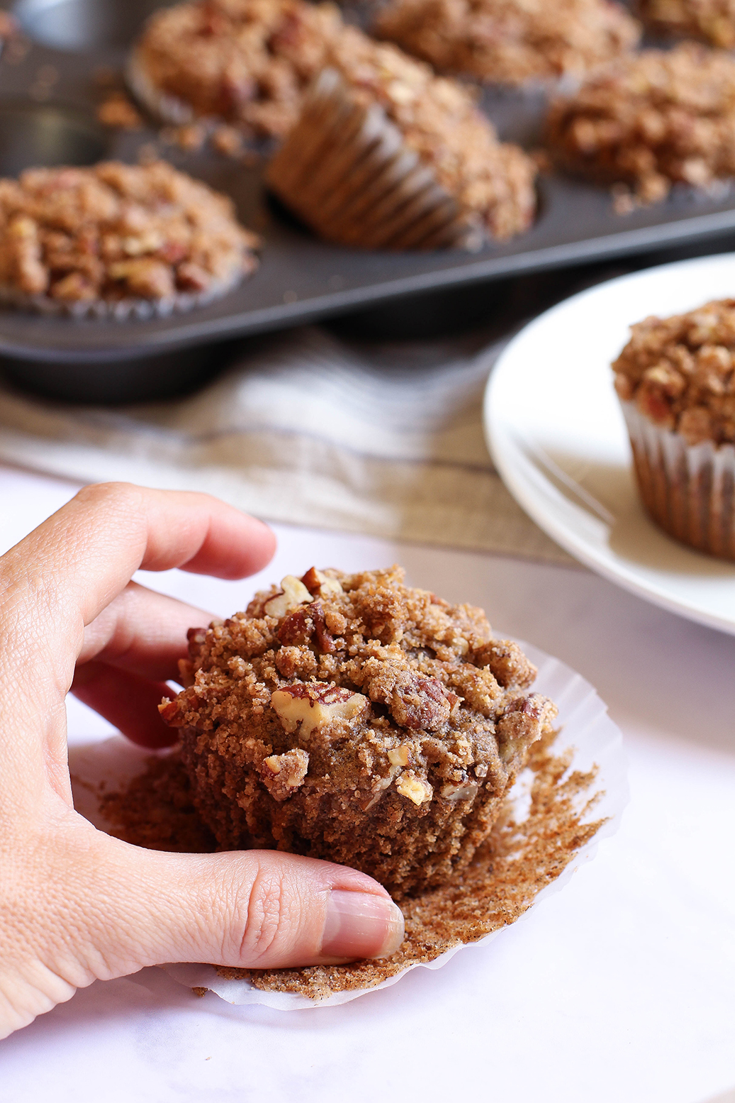 Vegan Cinnamon Pear Buckwheat Muffins with Pecan Streusel