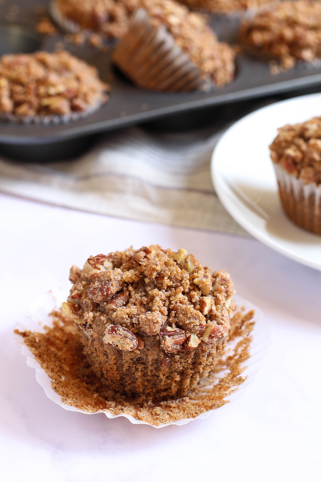 Vegan Cinnamon Pear Buckwheat Muffins with Pecan Streusel